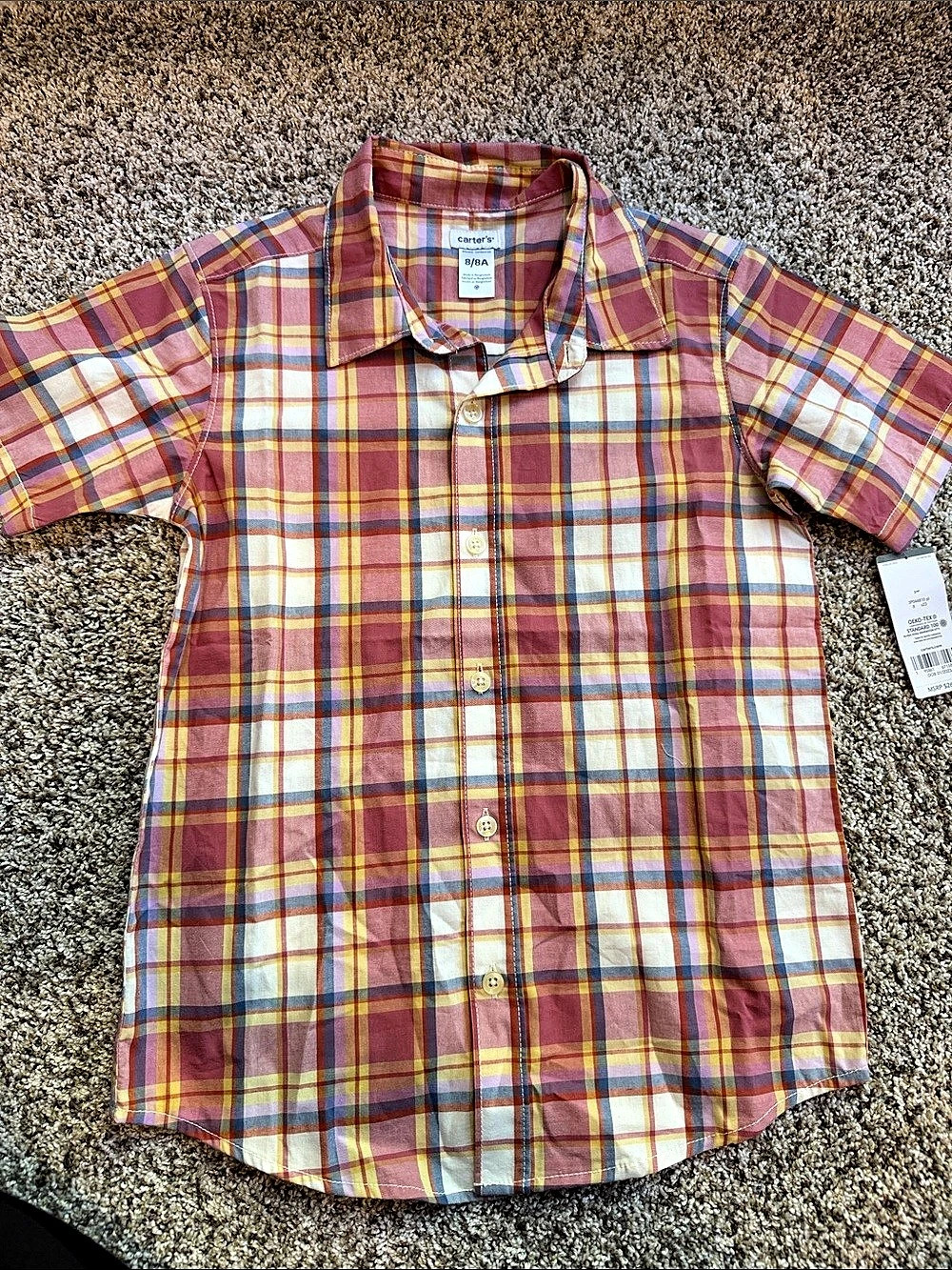 carter's Boys Short-Sleeve Plaid Button-Down Shirt Boys Size 8